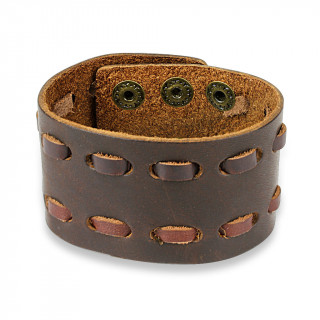 Bracelet en cuir marron travers� de lacets