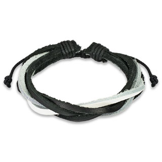 Bracelet en cuir noir et blanc � quatre lani�res entrelac�es