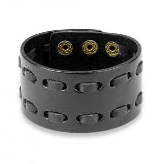 Bracelet en cuir noir travers� de lacets