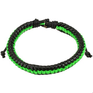 Bracelet en cuir tress� noir et vert fluo