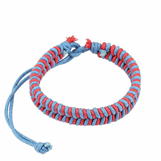 Bracelet en tissu bleu clair et rouge altern�s
