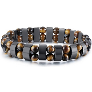Bracelet homme � perles oeil de tigre et segments h�matite