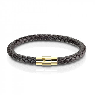 Bracelet homme � tresse similicuir marron et attache acier dor�