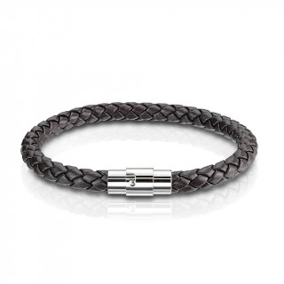 Bracelet homme � tresse similicuir marron et attache inox