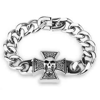 Bracelet homme en acier � croix de Malte avec cr�ne
