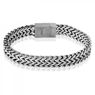 Bracelet homme acier � maille en "W" et fermeture magnetique