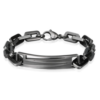 Bracelet homme acier anthracite avec plaque ajour�e � reliefs zigzag