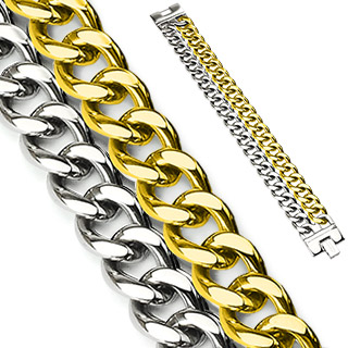 Bracelet homme en acier Duo dor� et argent�
