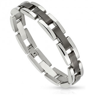 Bracelet homme acier � liens rectangulaires noirs