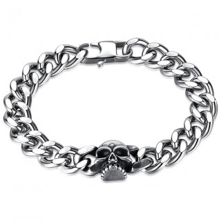 Bracelet homme acier � mailles cubaines et t�te de mort