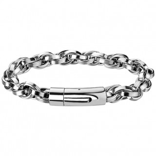 Bracelet homme acier � maillons serr�s et fermoir cylindrique