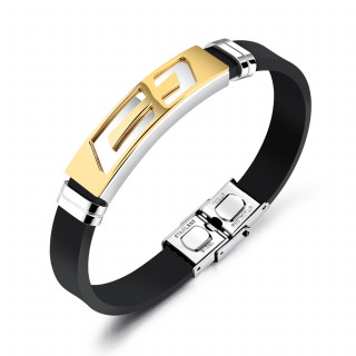 Bracelet homme avec plaque d'acier dor�e et grise � croix