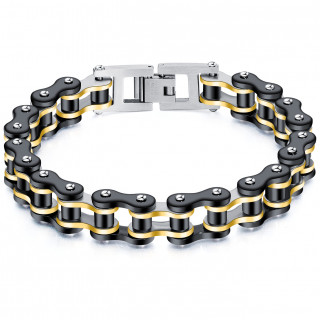 Bracelet homme chaine m�canique acier - Noir et dor�