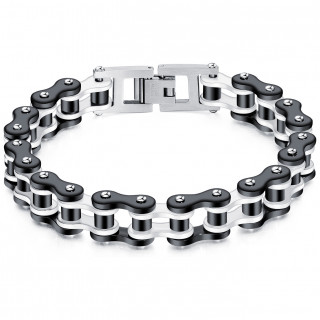 Bracelet homme chaine m�canique acier - Noir et gris