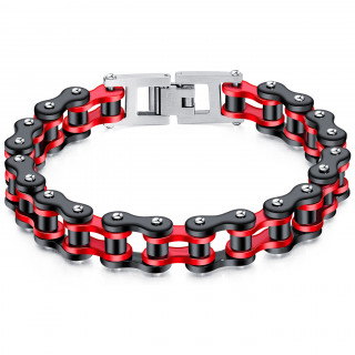 Bracelet homme chaine m�canique acier - Rouge et Noir
