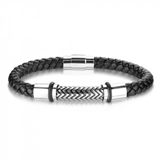 Bracelet homme cuir tress� � cylindre inox grav�