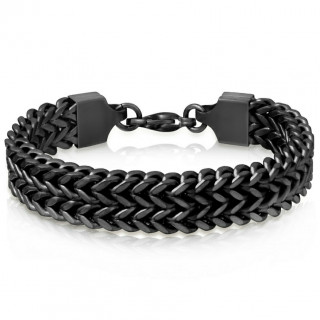 Bracelet homme double chaine � maillons en V - Noir