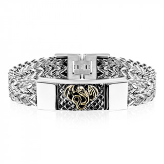 Bracelet homme double chaine � plaque dragon