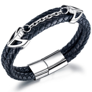Bracelet homme double tresse similicuir � fl�ches d'acier