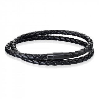 Bracelet homme double tresse similicuir cuir noire � attache aiment�e