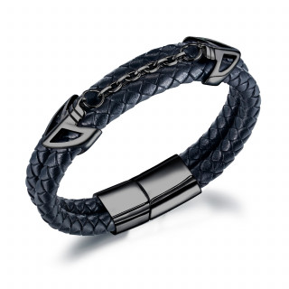 Bracelet homme double tresse similicuir � fl�ches d'acier noires