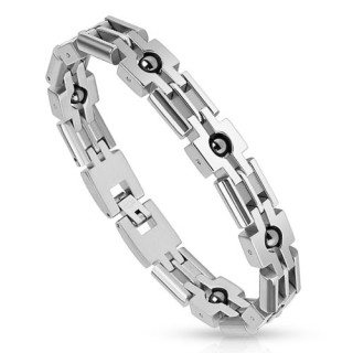 Bracelet homme en acier � croix enchain�es avec billes noires