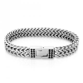 Bracelet homme en acier � maillons en V et pierres noires