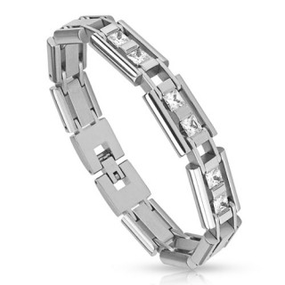 Bracelet homme en acier � maillons rectangulaires avec duo de pierres