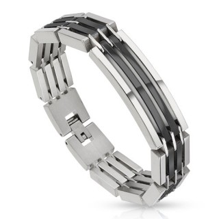 Bracelet homme en acier � segments argent�s et noirs