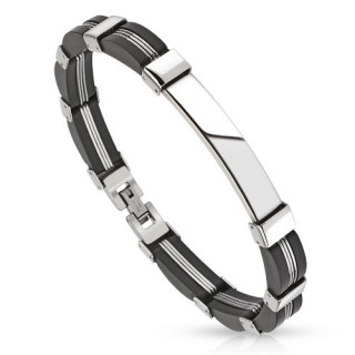 Bracelet homme en acier avec barette et rubans noirs