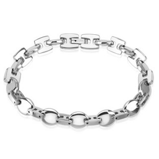 Bracelet homme en acier avec maillons en disques et en "H"