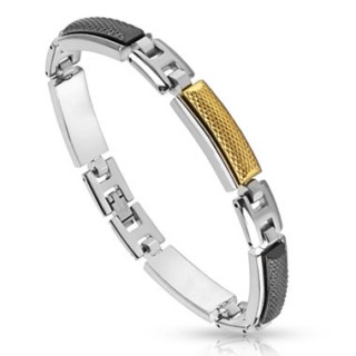 Bracelet homme en acier avec maillons style limes noires et dor�es