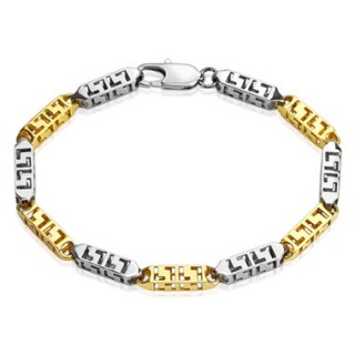 Bracelet homme en acier � maillons cages dor�es et argent�es