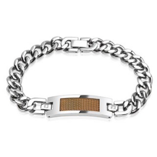 Bracelet homme en acier style gourmette avec rectangle cuivr�