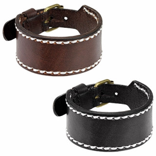 Bracelet homme en cuir surpiqu� de fil blanc avec attache ceinture