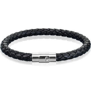 Bracelet homme en cuir synth�tique tress� noir � attache inox