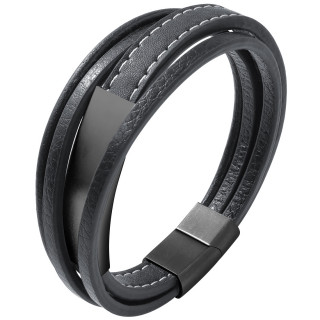 Bracelet homme fines bandes similicuir � plaque d'acier poli