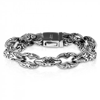 Bracelet homme large en acier � reliefs tribaux