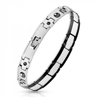 Bracelet homme magn�tique en tungst�ne argent� � bords noirs