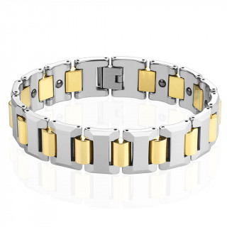 Bracelet homme magn�tique en tungst�ne � maillons en "T" et jonctions dor�es