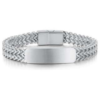 Bracelet homme � mailles W et plaque �paisse en acier