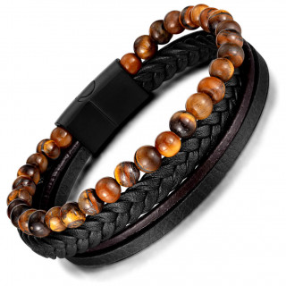 Bracelet homme multi-rangs tress� � perles de pierre Oeil de Tigre