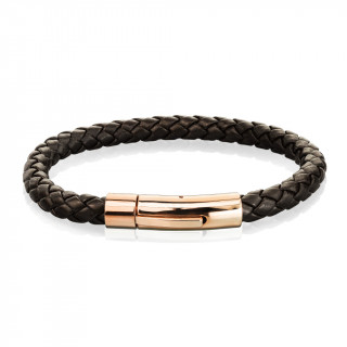 Bracelet homme noir en cuir tress� � attache cylindrique cuivr�e