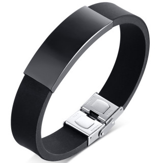 Bracelet homme noir silicone � large plaque d'acier