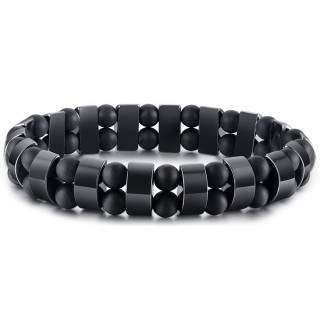 Bracelet homme � perles noires et segments h�matite