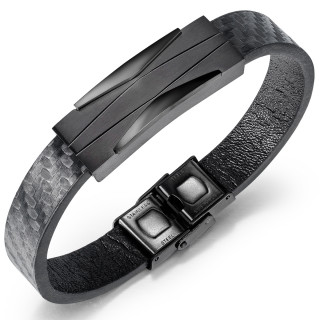 Bracelet homme � plaque d'acier style futuriste noire
