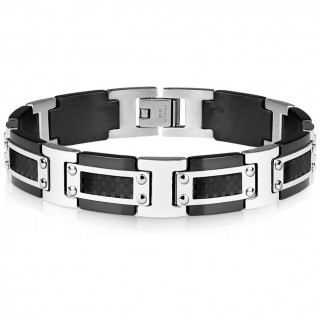 Bracelet homme rivet� noir et argent� � fibre de carbone