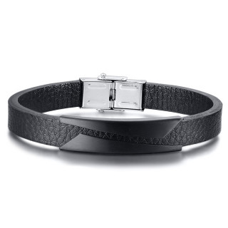 Bracelet homme ruban cuir � plaque noir triangles