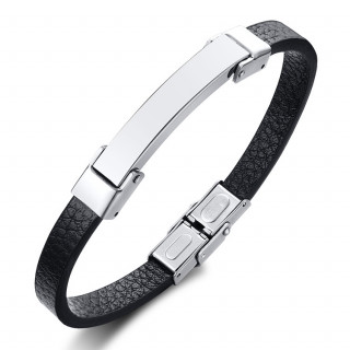 Bracelet homme ruban similicuir � plaque d'acier