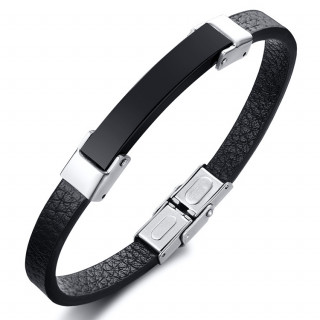 Bracelet homme ruban similicuir � plaque d'acier noire